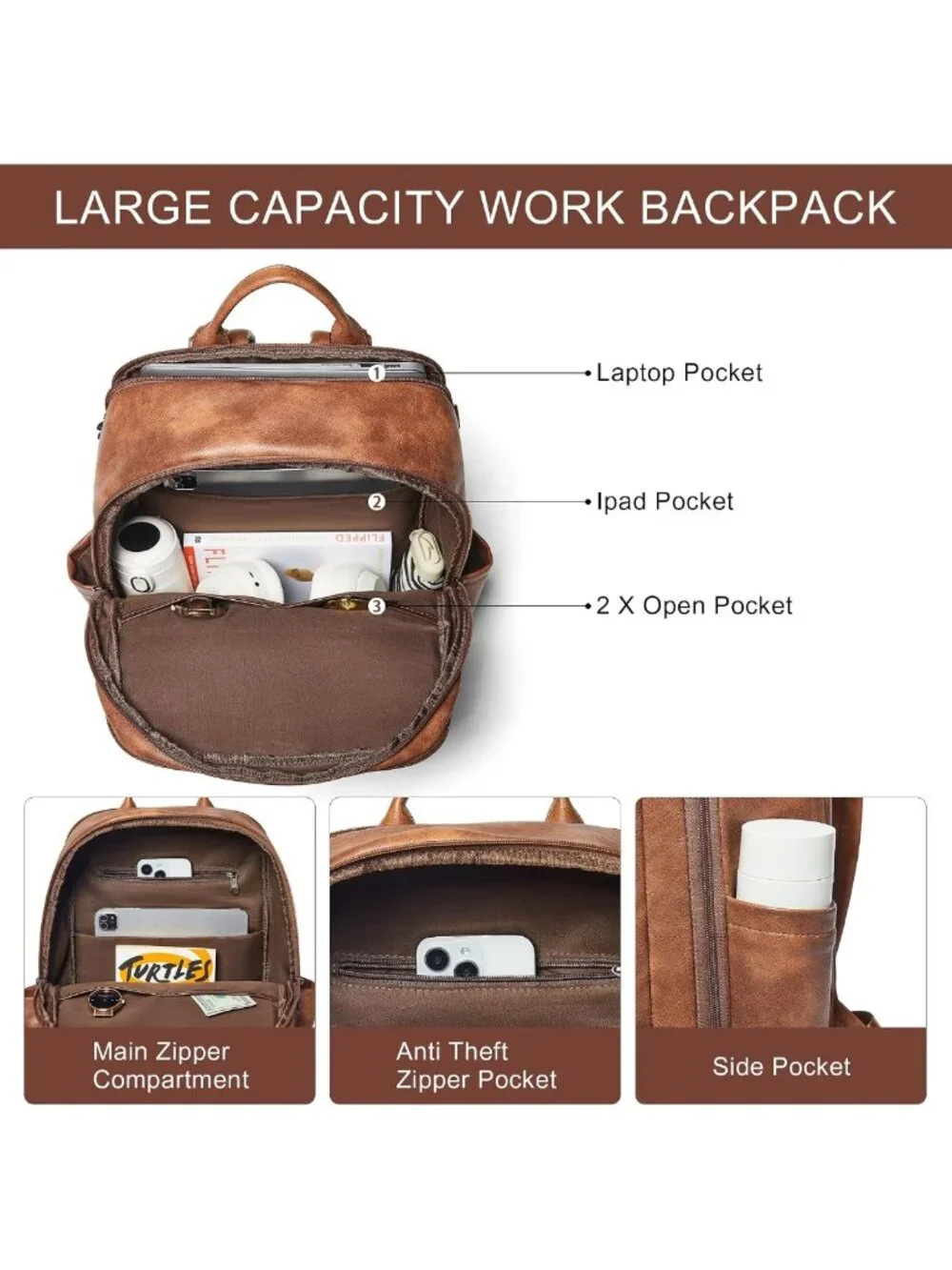 Stylish Vegan Leather Backpack for 17